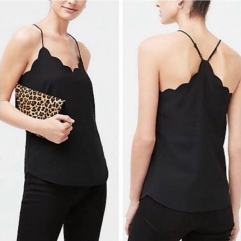 J. Crew Black Scallop V-Neck Spaghetti Strap Tank w/ Lining Size 00